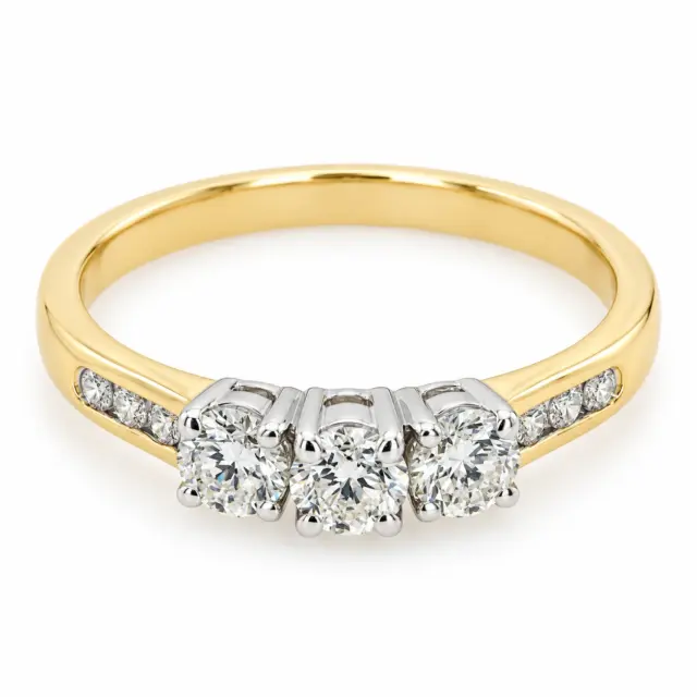 Three Stone Engagement Ring with 0.60 Carat TW of Diamonds in 9ct Yellow & White Gold