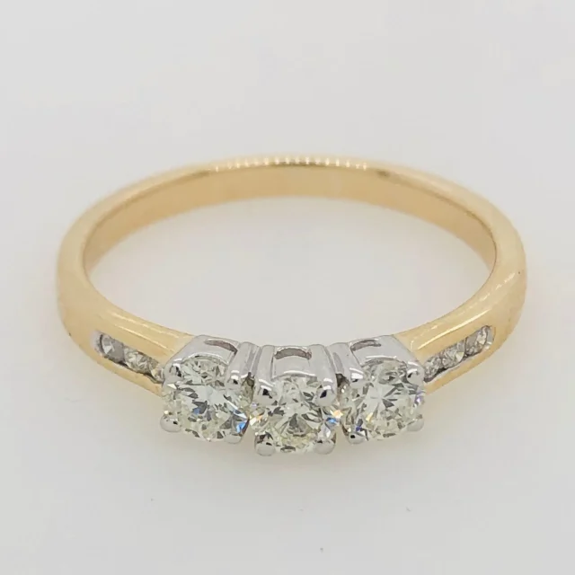 Three Stone Engagement Ring with 0.60 Carat TW of Diamonds in 9ct Yellow & White Gold
