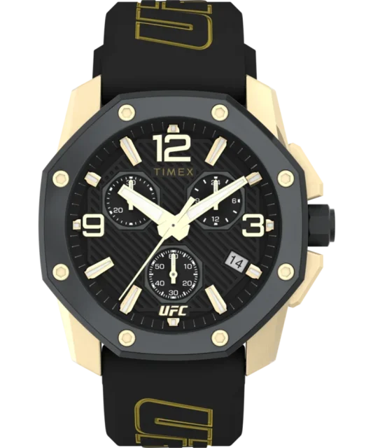 Timex UFC Icon Chronograph 45mm Black Dial 45mm Silicone Strap Watch