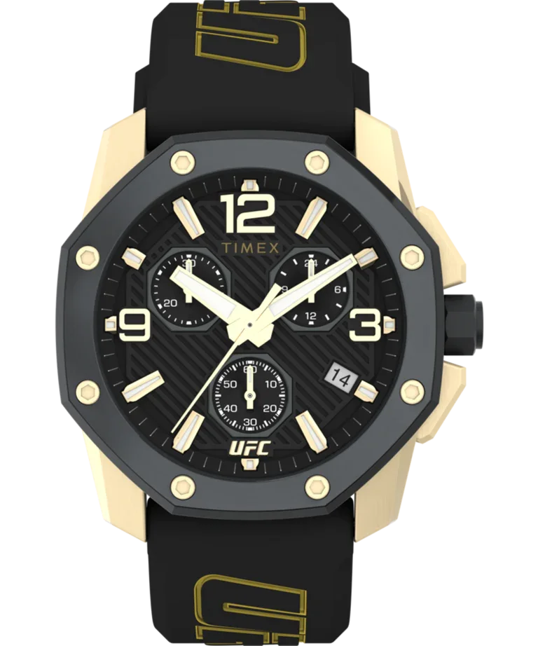 Timex UFC Icon Chronograph 45mm Black Dial 45mm Silicone Strap Watch