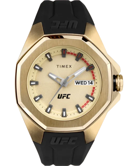 Timex UFC Pro 44mm Silicone Strap Gold Dial Watch