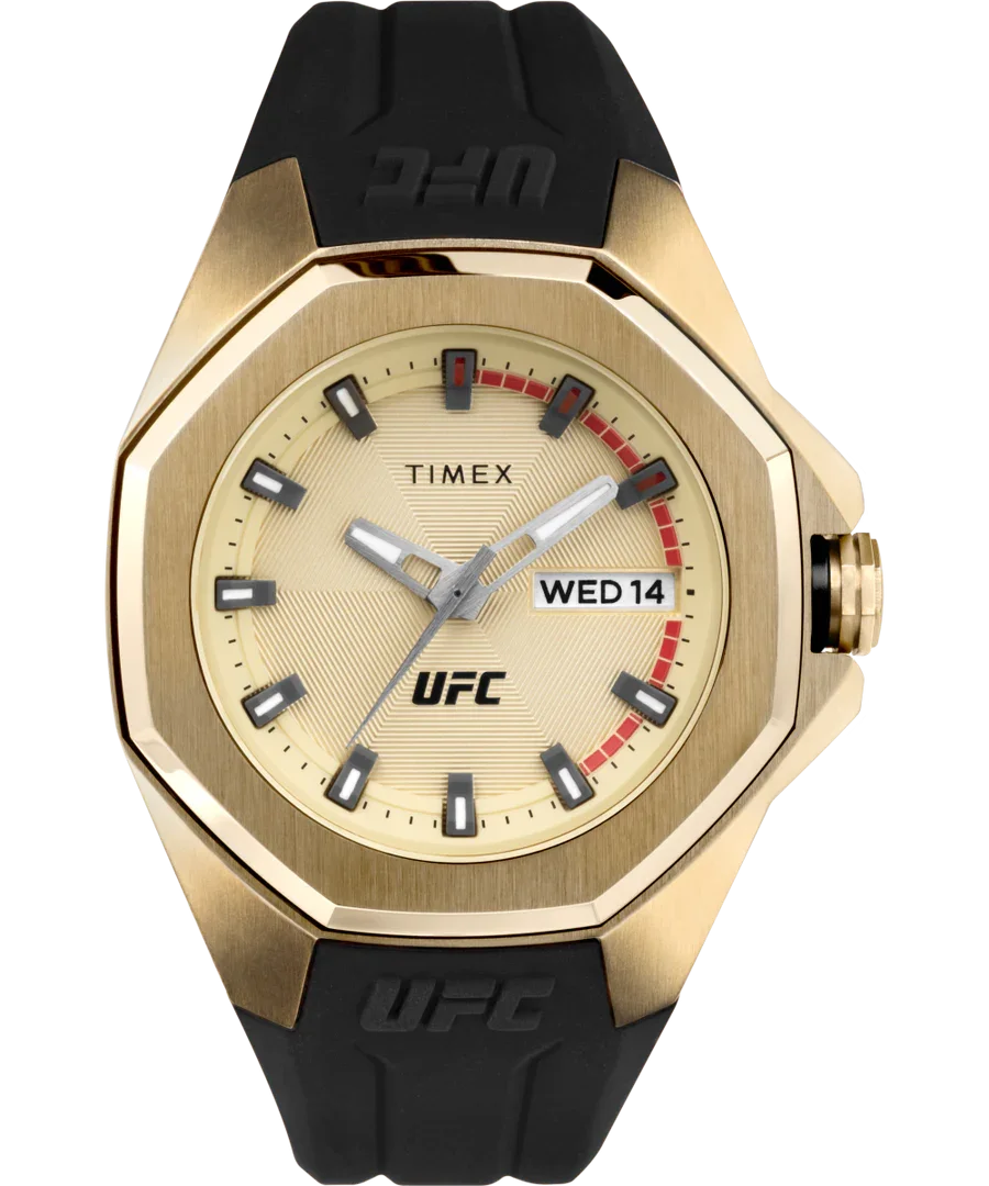 Timex UFC Pro 44mm Silicone Strap Gold Dial Watch
