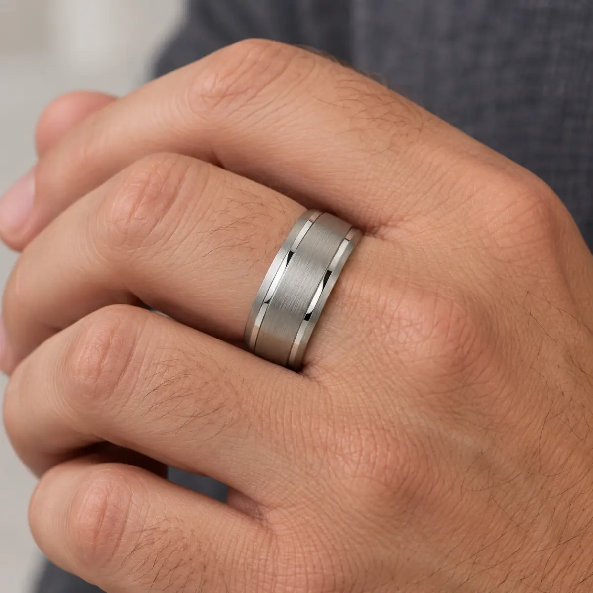 Titanium Brushed & Polished 9mm Wide Wedding Ring