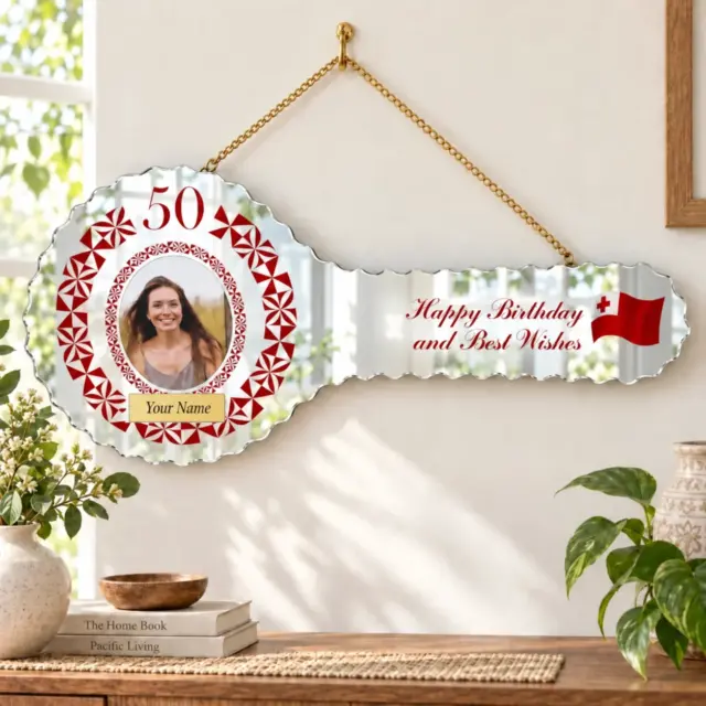 Tongan Design Mirrored / Glass Photo 50th Birthday Key - SJ2407