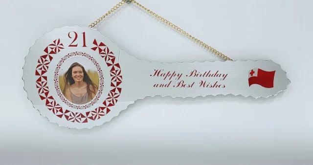 Tongan Tattoo Design with Tongan Flag Mirrored / Glass Photo 21st Birthday Key - SJ2406