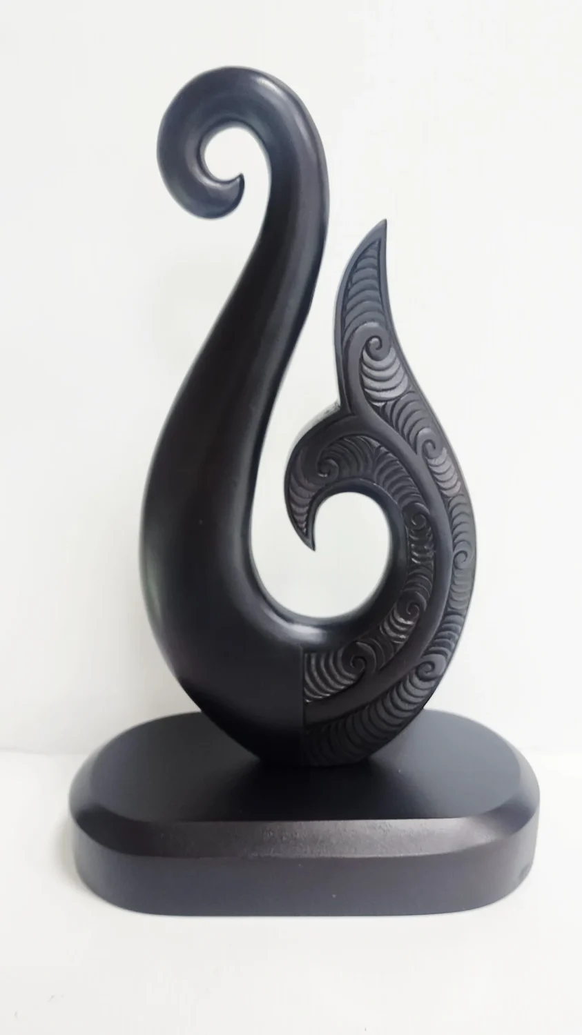 Wooden Carved Fish Hook On Base 310mm High - VW923