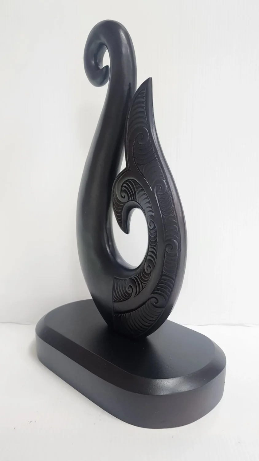 Wooden Carved Fish Hook On Base 310mm High - VW923
