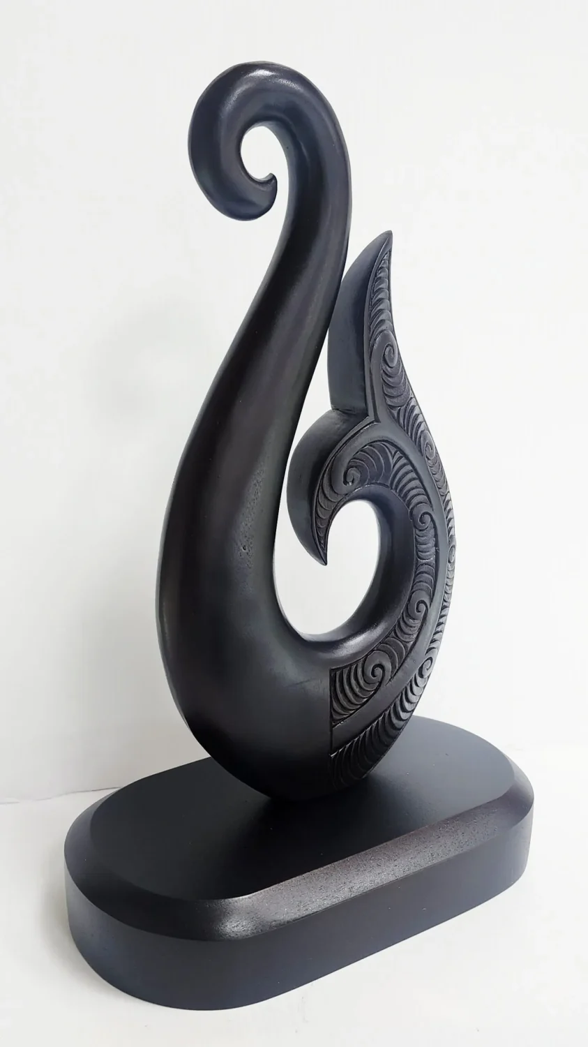 Wooden Carved Fish Hook On Base 310mm High - VW923