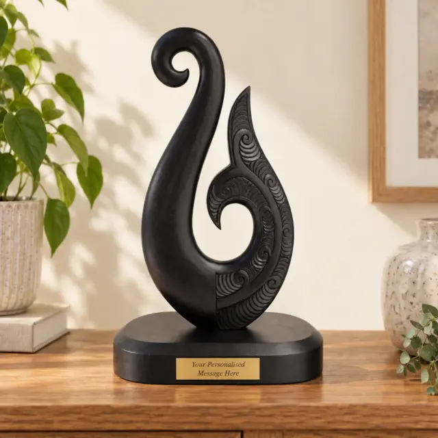 Wooden Carved Fish Hook On Base 310mm High - VW923