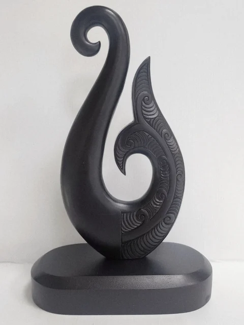 Wooden Carved Fish Hook On Base 310mm High - VW923