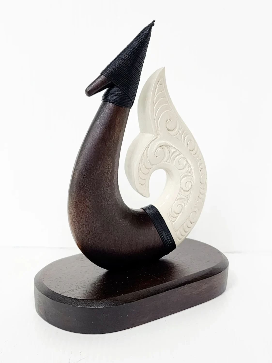 Wooden Carved Hook with White Resin on Base 170mm High