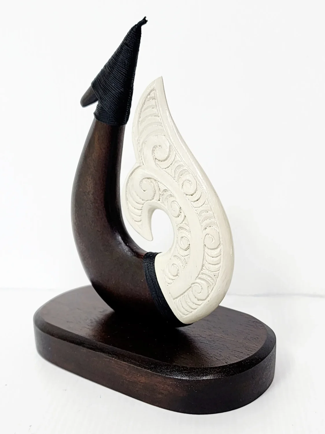 Wooden Carved Hook with White Resin on Base 170mm High