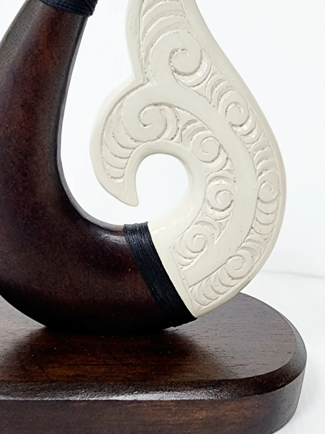 Wooden Carved Hook with White Resin on Base 170mm High