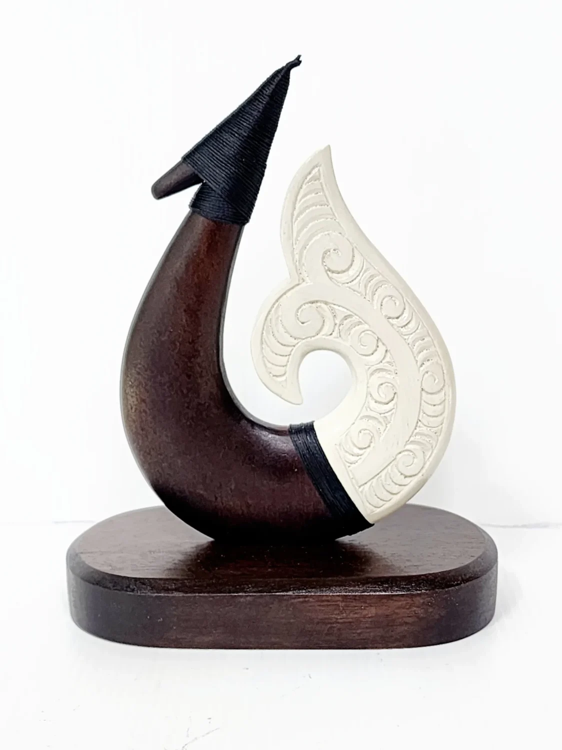 Wooden Carved Hook with White Resin on Base 170mm High