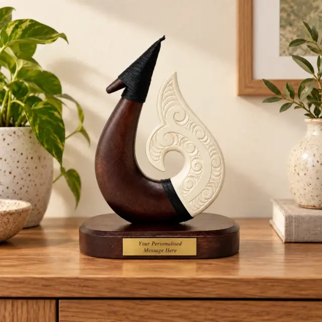 Wooden Carved Hook with White Resin on Base 170mm High