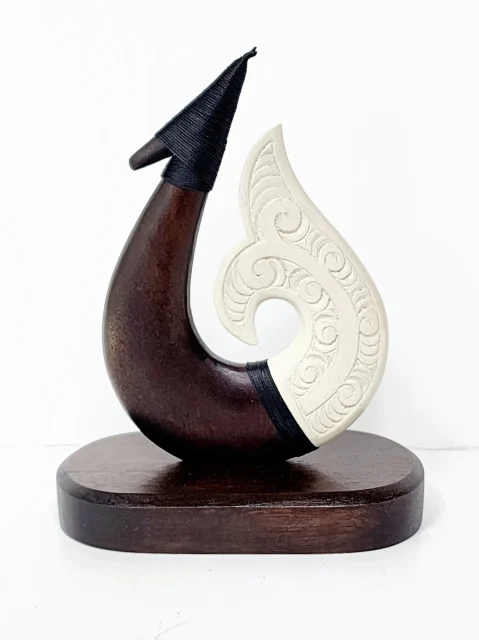 Wooden Carved Hook with White Resin on Base 170mm High