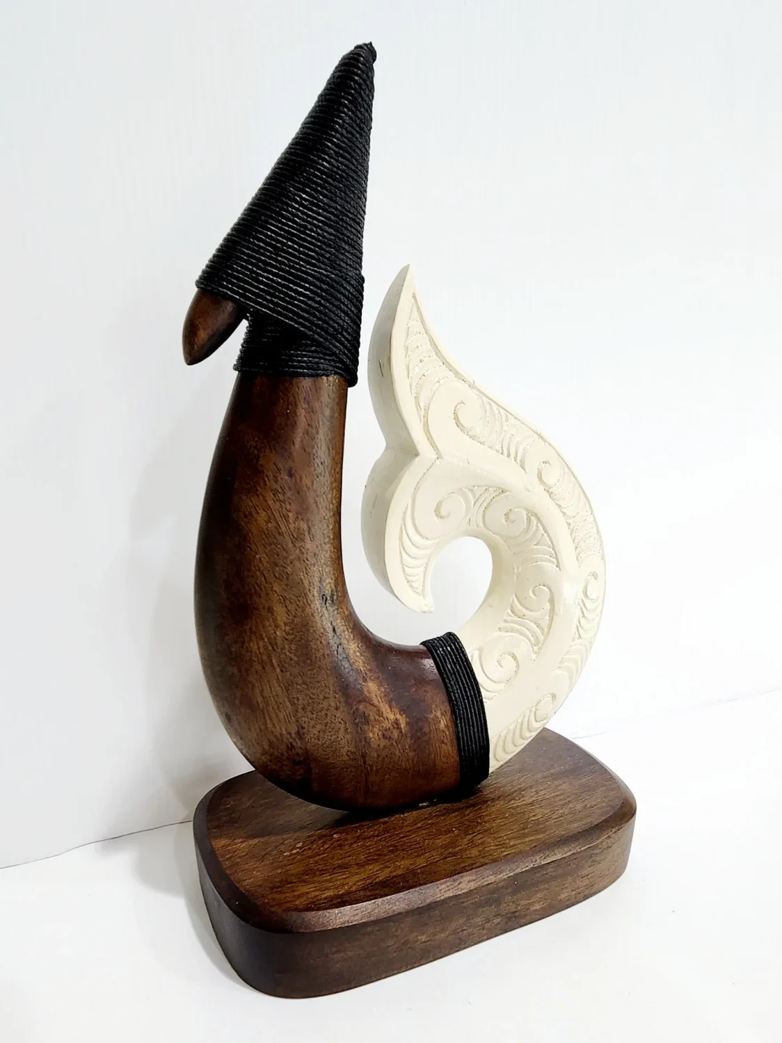Wooden Carved Hook with White Resin on Base 270mm High