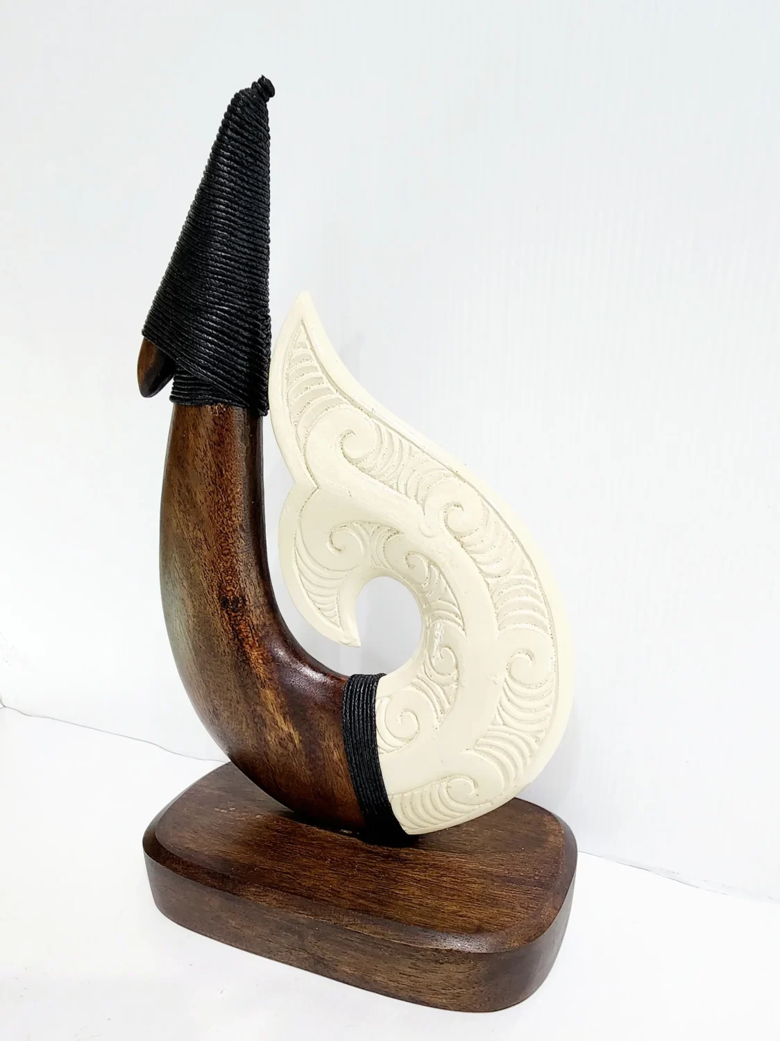 Wooden Carved Hook with White Resin on Base 270mm High
