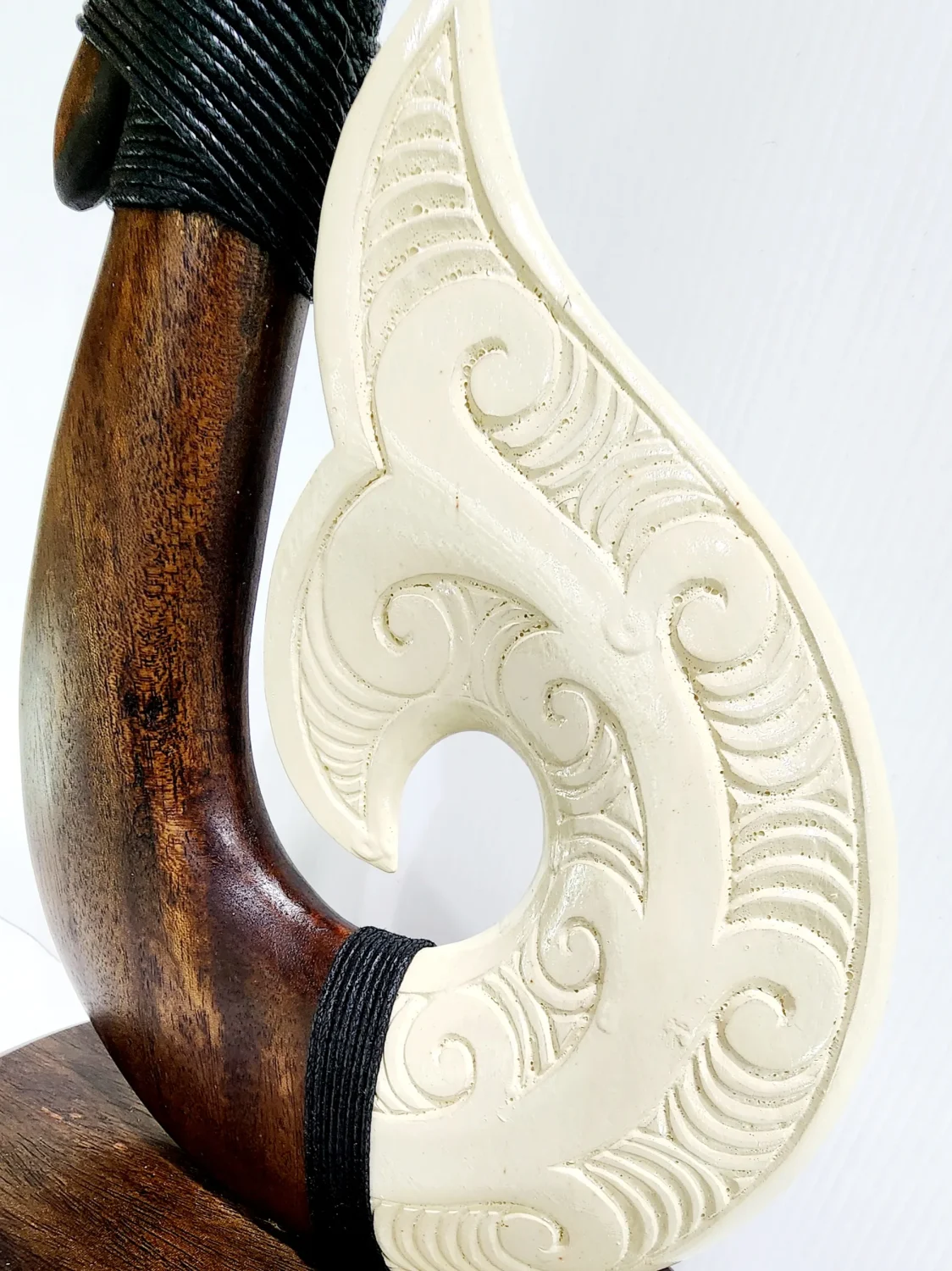Wooden Carved Hook with White Resin on Base 270mm High