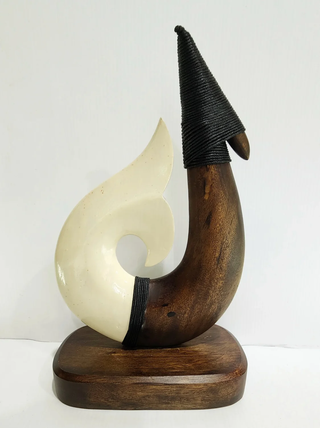 Wooden Carved Hook with White Resin on Base 270mm High