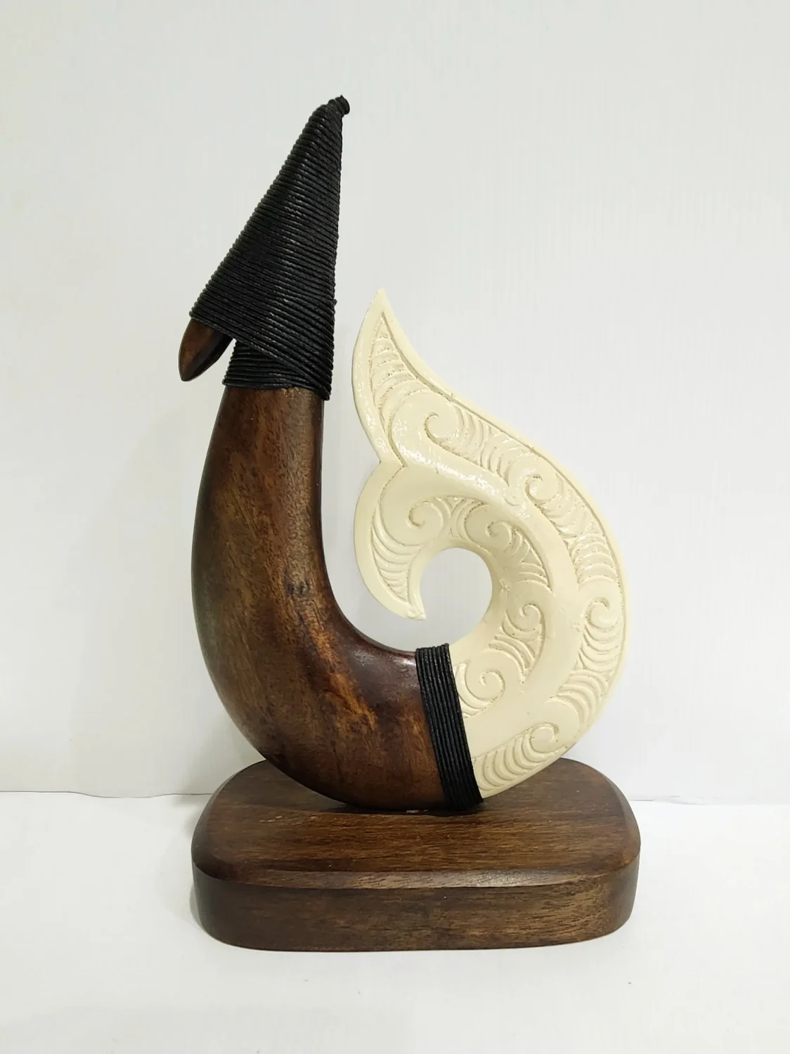 Wooden Carved Hook with White Resin on Base 270mm High