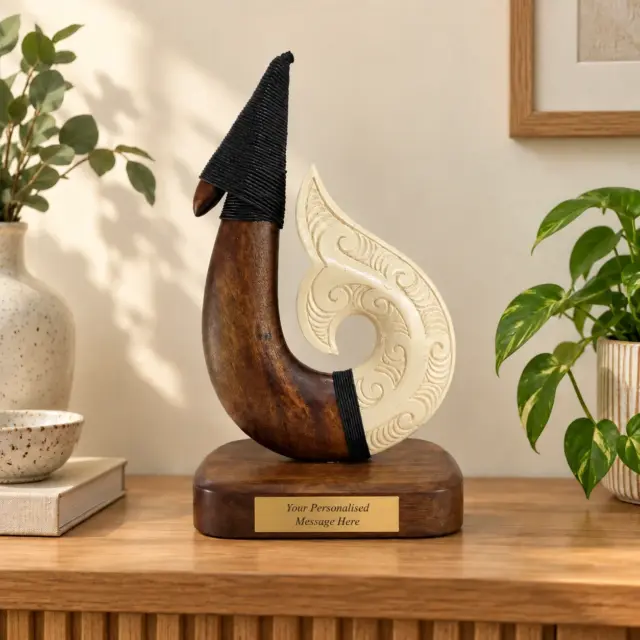 Wooden Carved Hook with White Resin on Base 270mm High