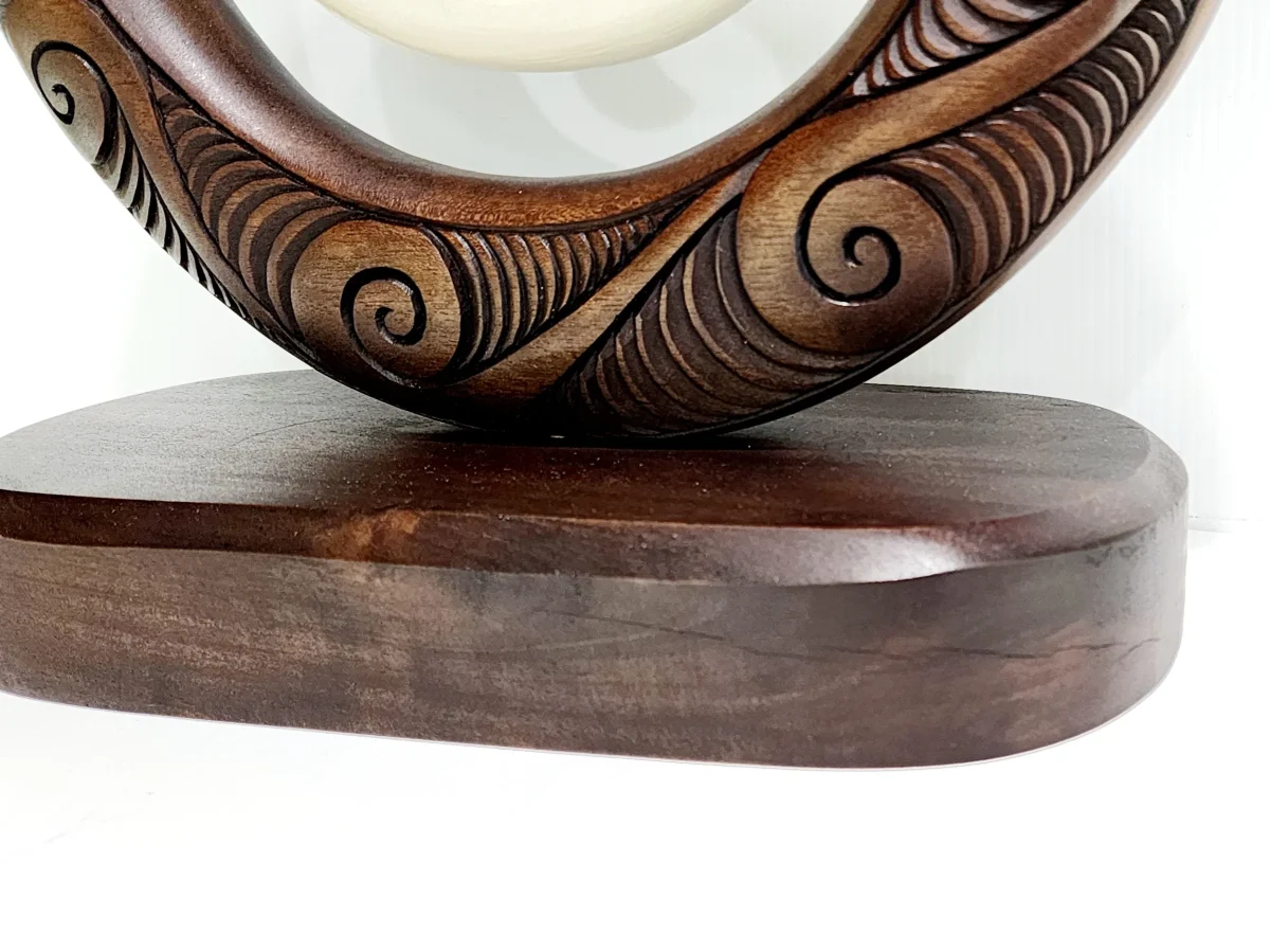 Wooden Carved Koru with White Resin on Base 300mm High