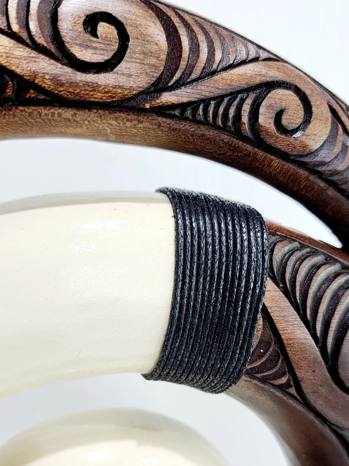 Wooden Carved Koru with White Resin on Base 300mm High