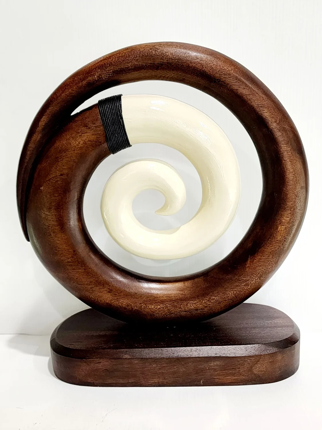 Wooden Carved Koru with White Resin on Base 300mm High