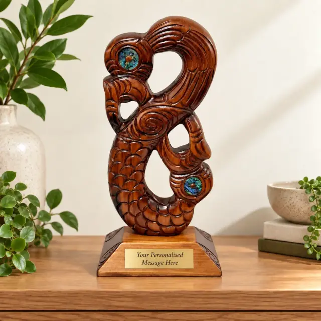 Wooden Carved Large Maori Mania with Paua Shell Eyes Inlay on Stand