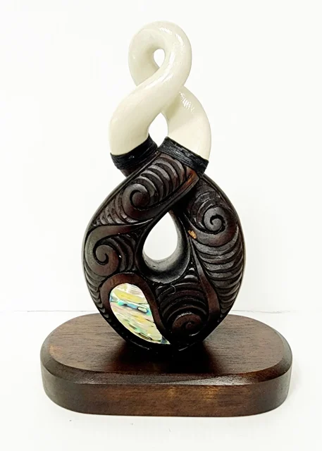 Wooden Carved Twist with White Resin with Paua Shell Inlay on Base 180mm High