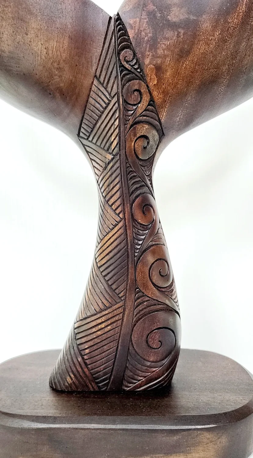 Wooden Carved Whale Tail On Base - Large (VS86)