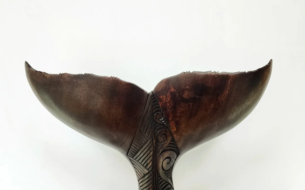 Wooden Carved Whale Tail On Base - Large (VS86)
