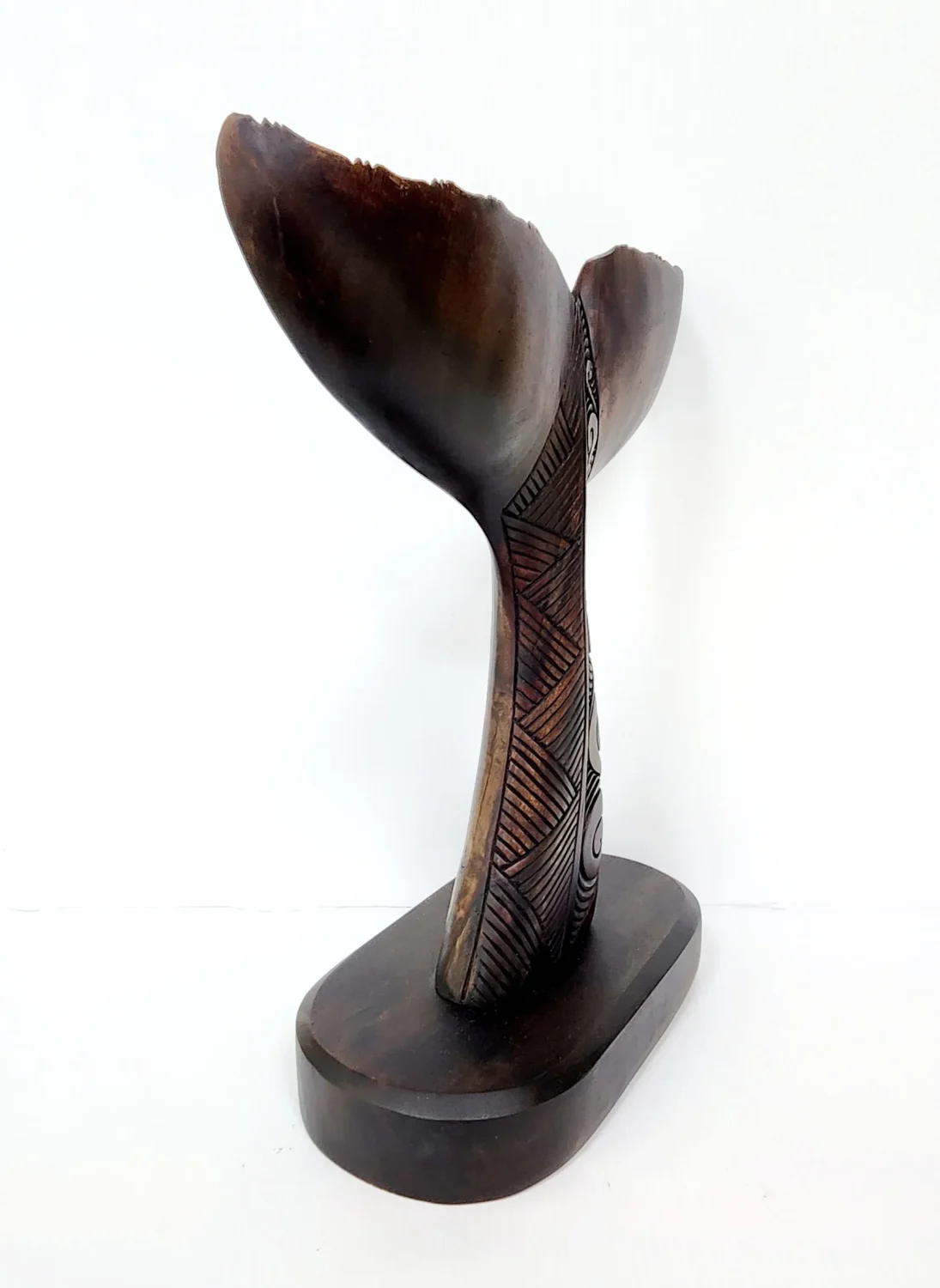 Wooden Carved Whale Tail On Base - Large (VS86)