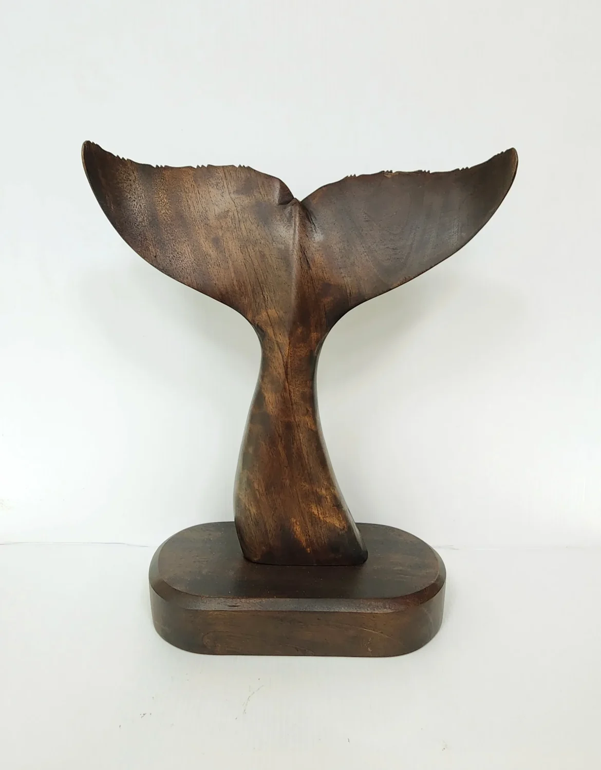 Wooden Carved Whale Tail On Base - Large (VS86)