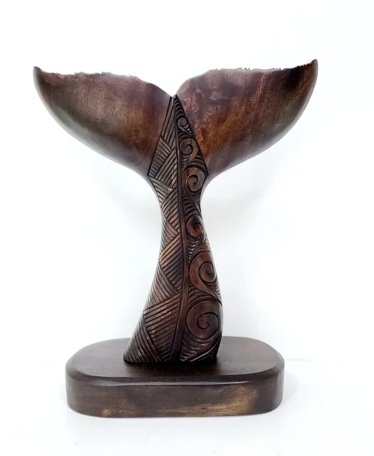 Wooden Carved Whale Tail On Base - Large (VS86)