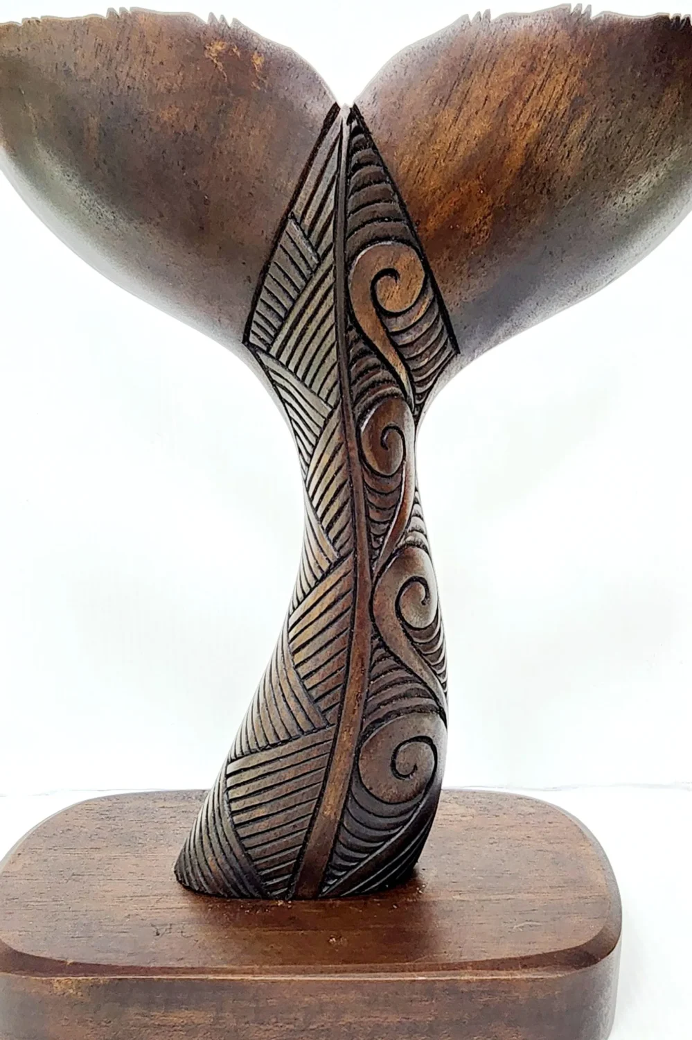 Wooden Carved Whale Tail On Base - Medium (VS85)