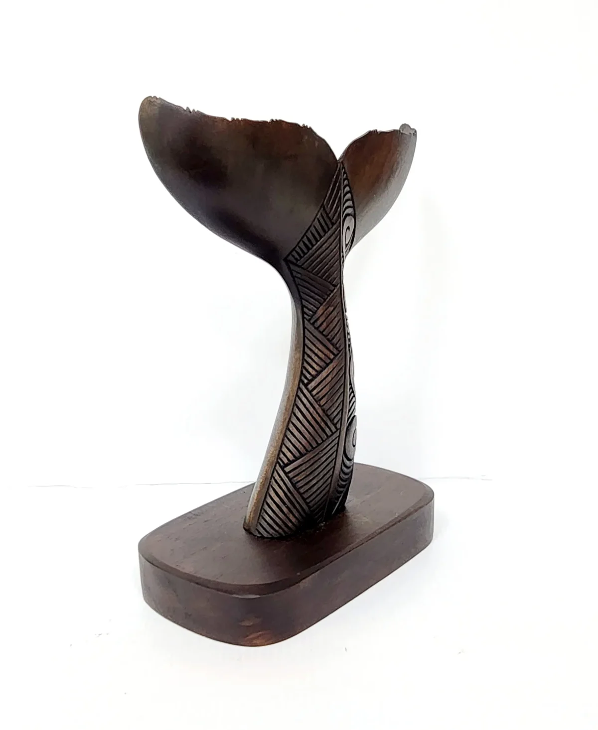 Wooden Carved Whale Tail On Base - Medium (VS85)