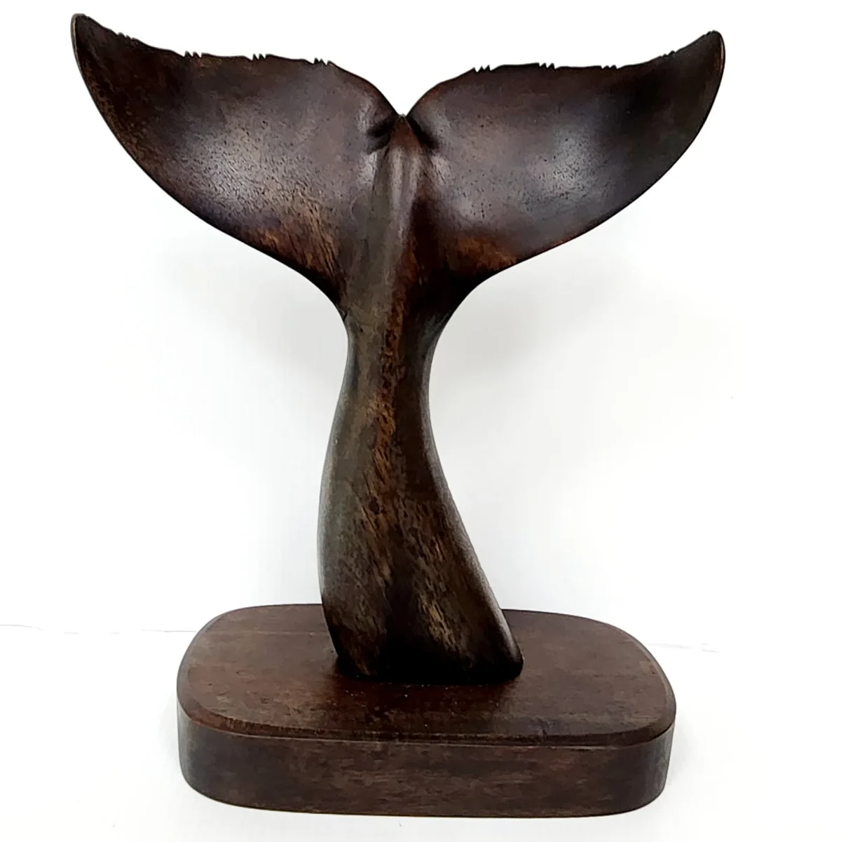 Wooden Carved Whale Tail On Base - Medium (VS85)