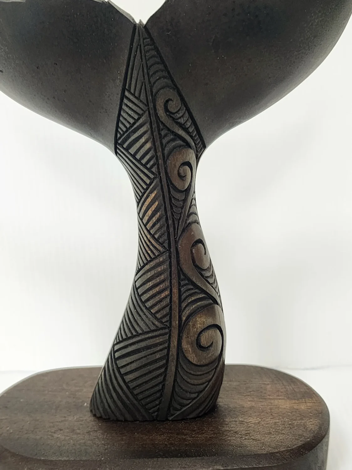 Wooden Carved Whale Tail On Base - Small