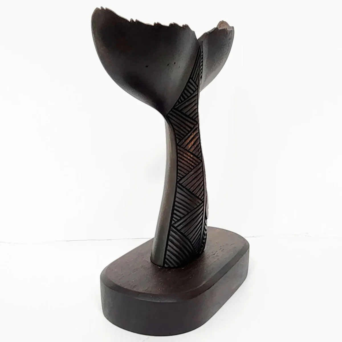 Wooden Carved Whale Tail On Base - Small