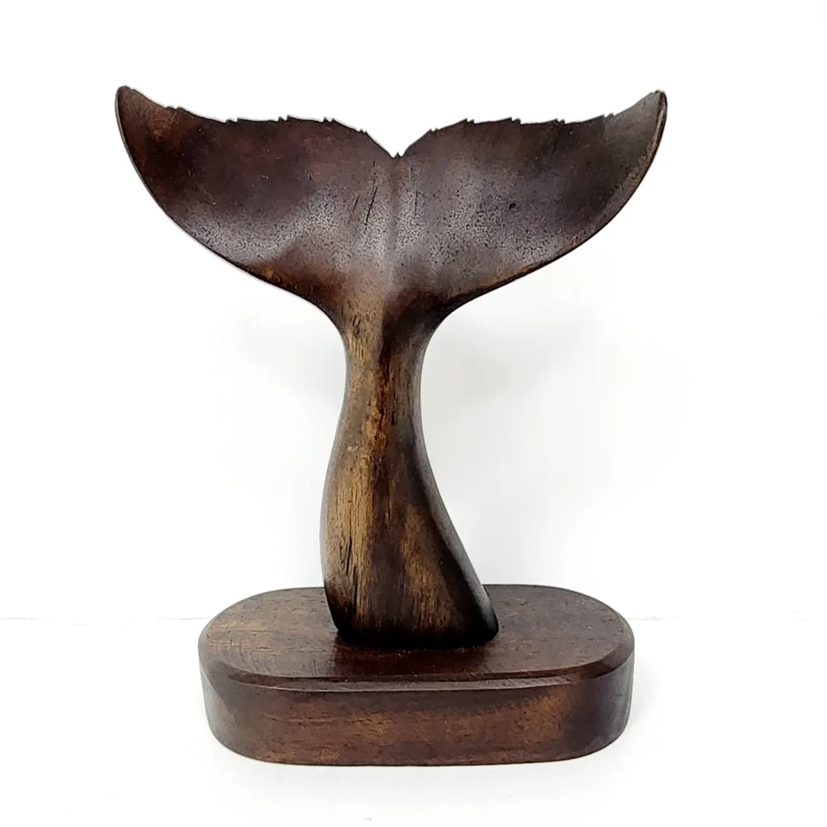 Wooden Carved Whale Tail On Base - Small