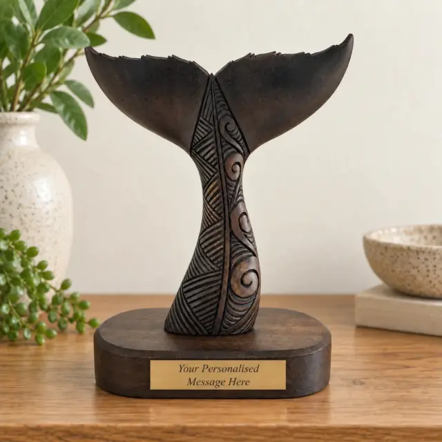 Wooden Carved Whale Tail On Base - Small