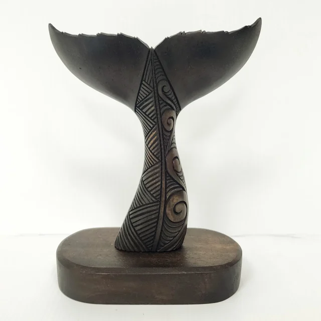 Wooden Carved Whale Tail On Base - Small