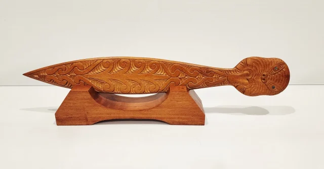 Wooden Hand Carved Paddle on Stand - WA018