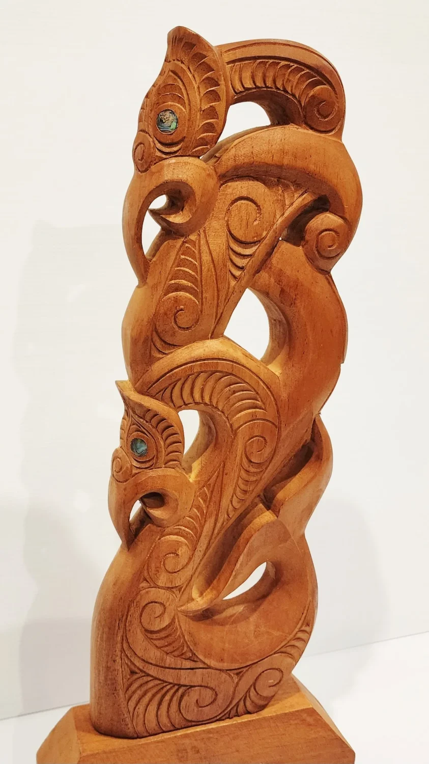 Wooden Hand Carved X-Large Manaia with Whale Tail on Stand - WA041