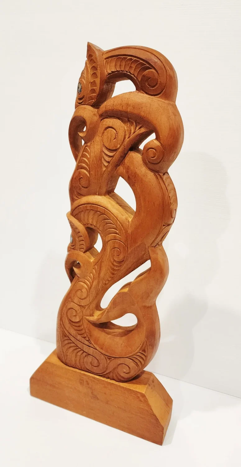 Wooden Hand Carved X-Large Manaia with Whale Tail on Stand - WA041