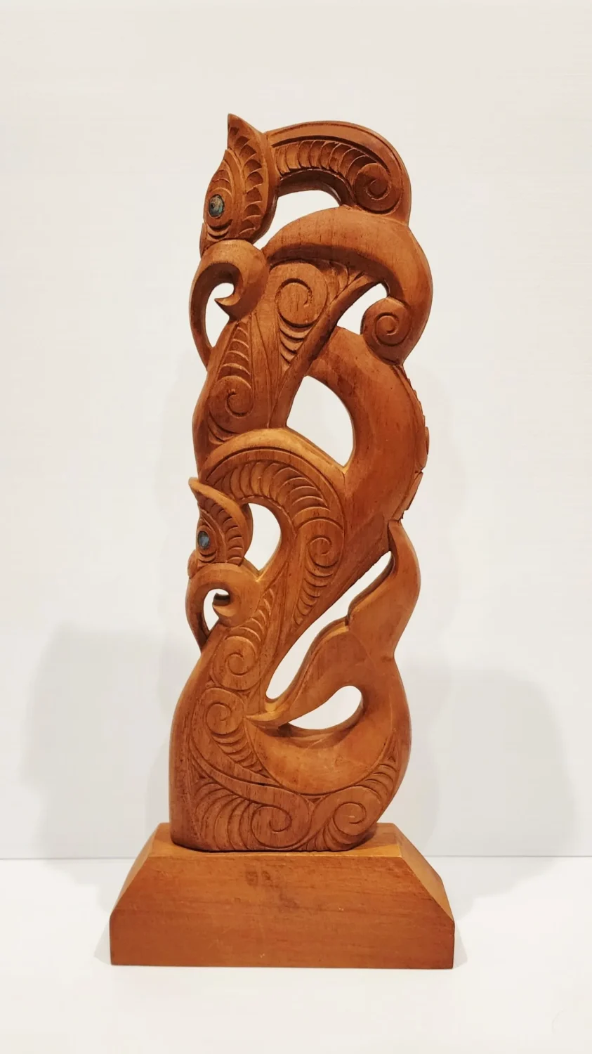 Wooden Hand Carved X-Large Manaia with Whale Tail on Stand - WA041
