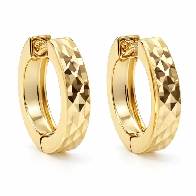 9ct Yellow Gold Italian Diamond-Cut Huggie Earrings - 1.51.0919