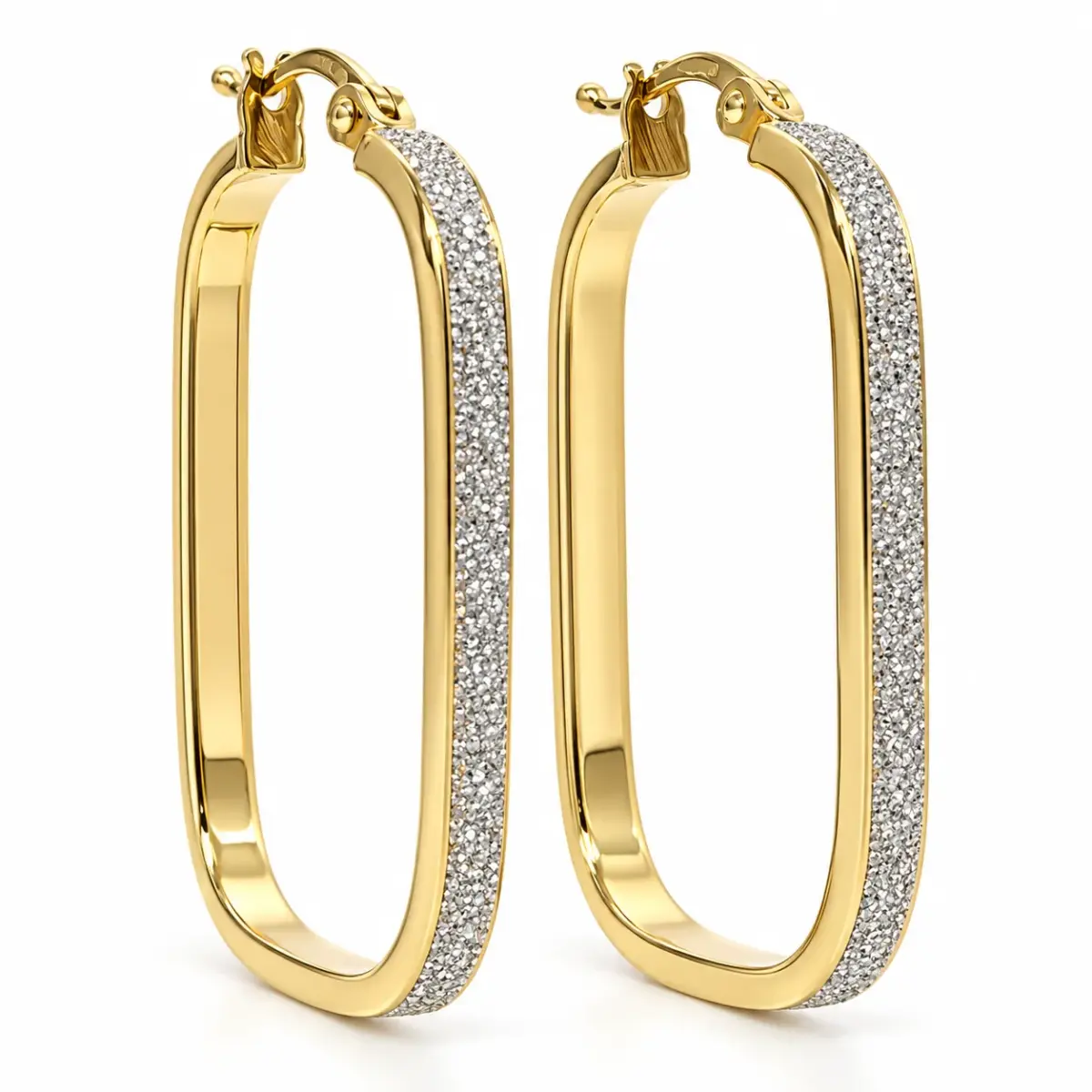 9ct Yellow Gold Stardust Finish Rectangular Hoop Earrings – 2.50mm Wide, 17mm x 25mm Internal Size - 1.51.1249
